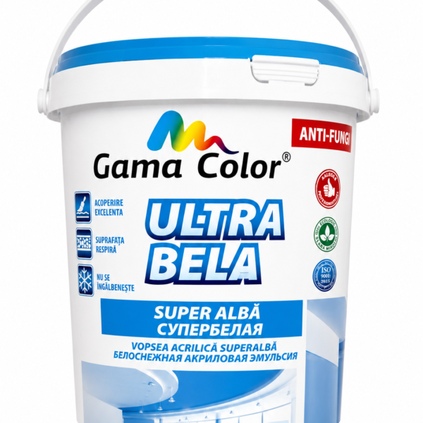 Vopsea acrilică super albă anti-fungi GAMA COLOR Ultra Bela 1.3 kg