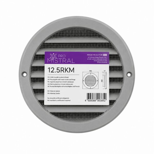 Grilă de ventilație rotundă din aluminiu MISTRAL 12,5RKM, cu plasă, Ø125 mm