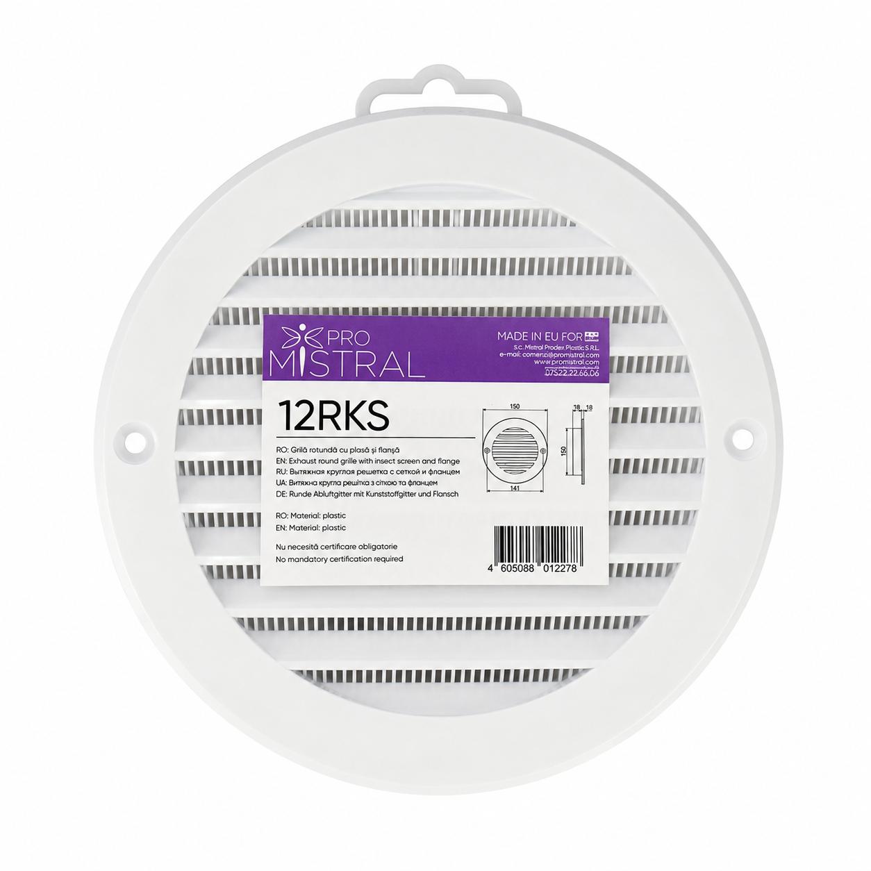 Grilă de ventilație rotundă MISTRAL 12RKS, cu plasă și flanșă, Ø125 mm